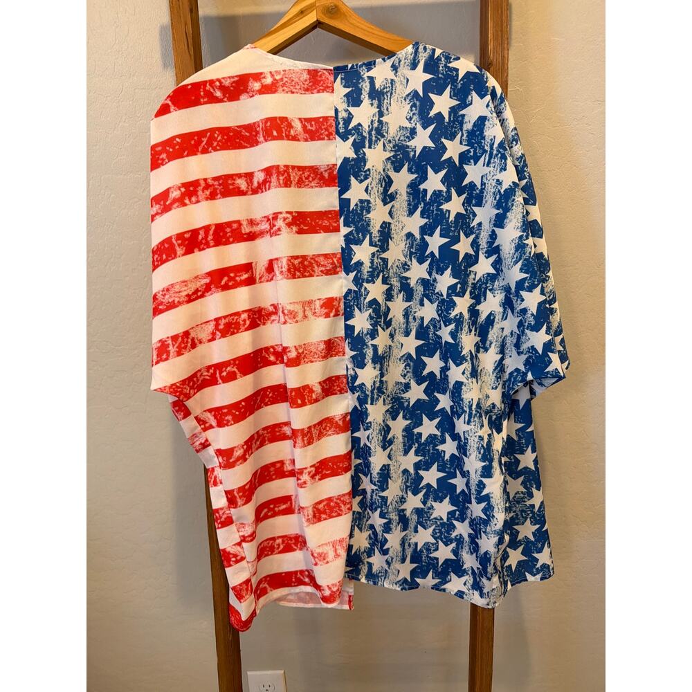 American Flag Patriotic Kimono cardigan Cover Up Medium - Picture 5 of 6